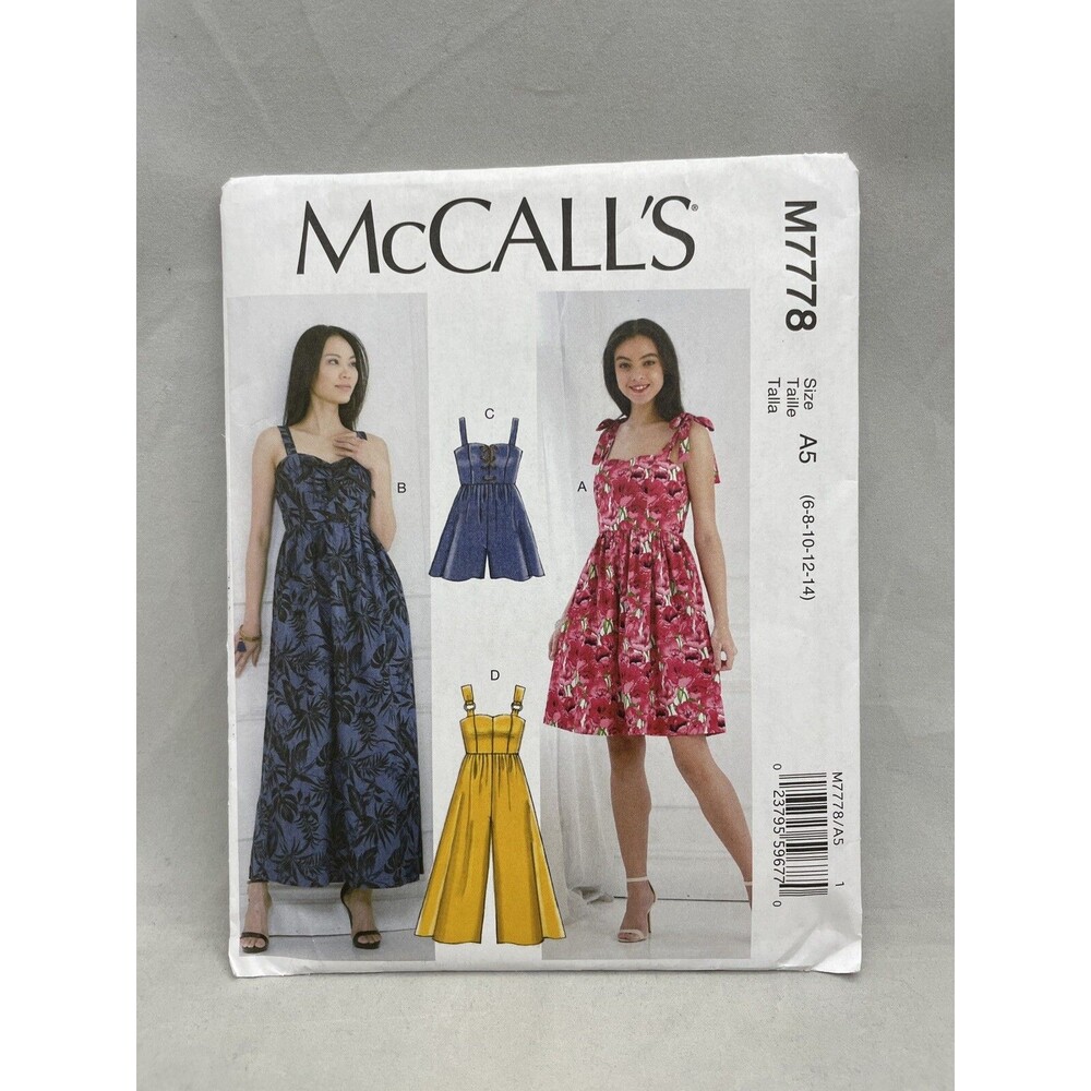 McCall's M7778 Sewing Pattern Crafts Size 6-14 Ladies Dress Romper Jumpsuit